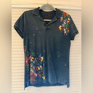 Polo Ralph Lauren Skinny Polo Paint Splatter Blue Medium Women